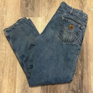 Carhartt Jeans Vintage 36x32 Blue Flannel Lined Relaxed Fit Stone Wash Faded